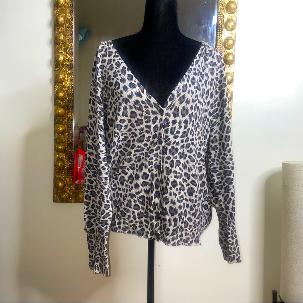 Apt. 9 Leopard Print V-Neck Button Down Cardigan Women’s Size XL